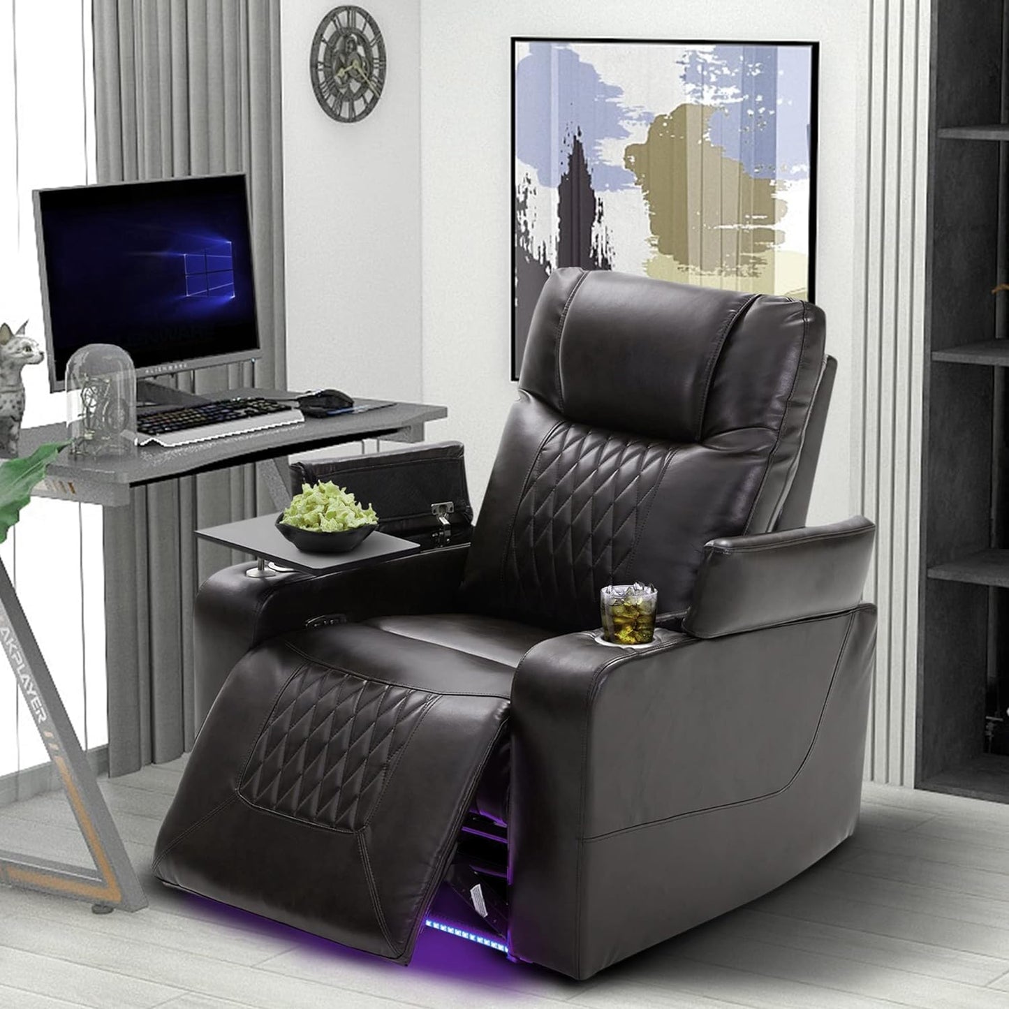 Electric Recliner with USB Charge Port, Cup Holders and LED Light