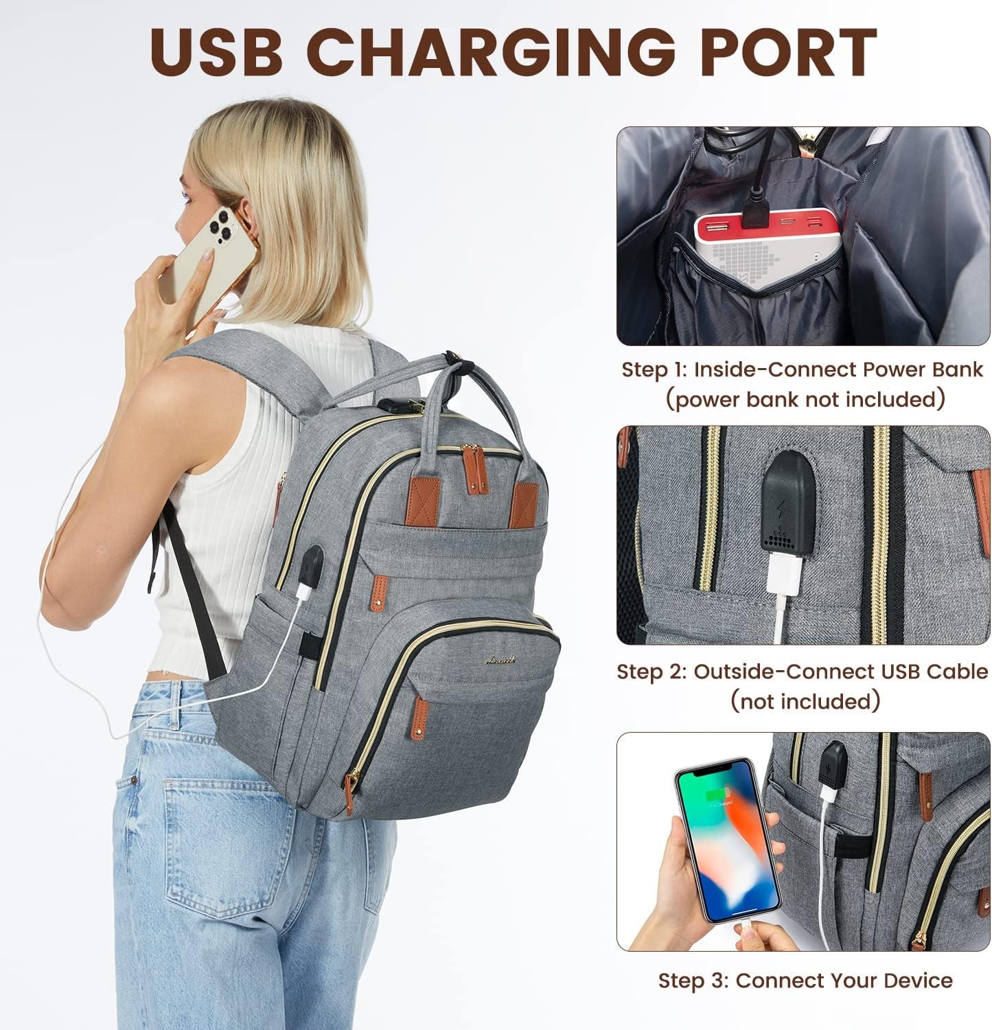 Anti-Theft Bookbag with USB Charging Port