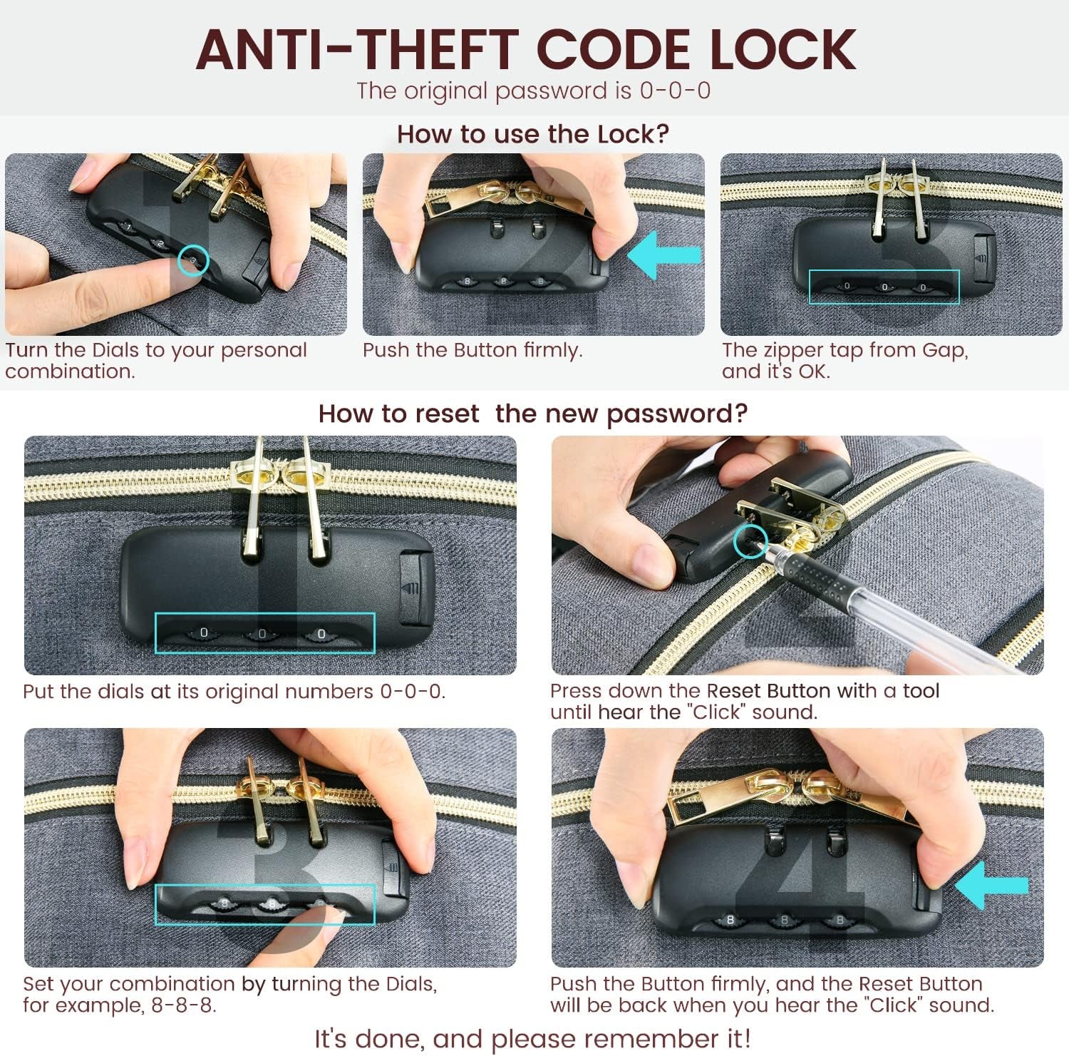 Anti-Theft Bookbag with USB Charging Port