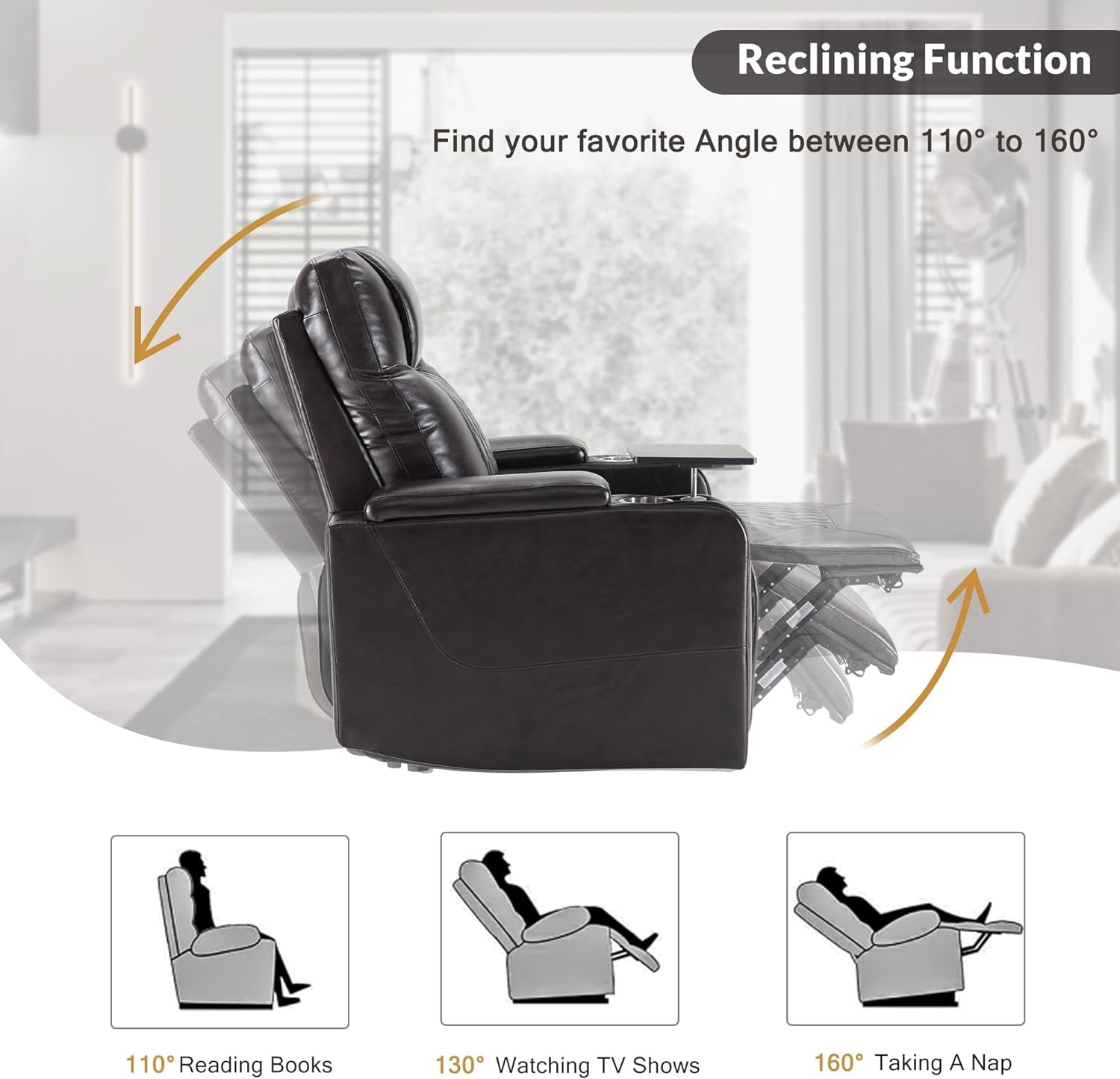 Electric Recliner with USB Charge Port, Cup Holders and LED Light