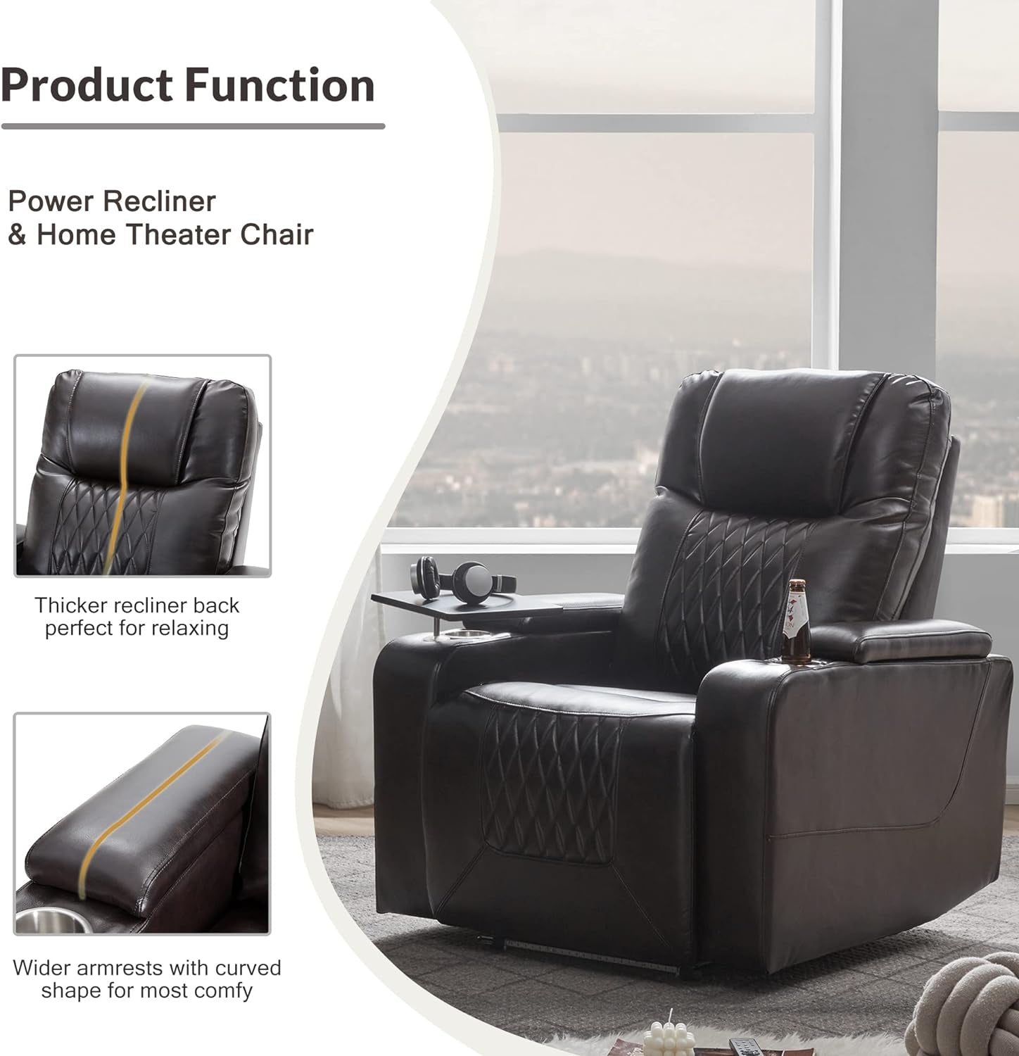 Electric Recliner with USB Charge Port, Cup Holders and LED Light